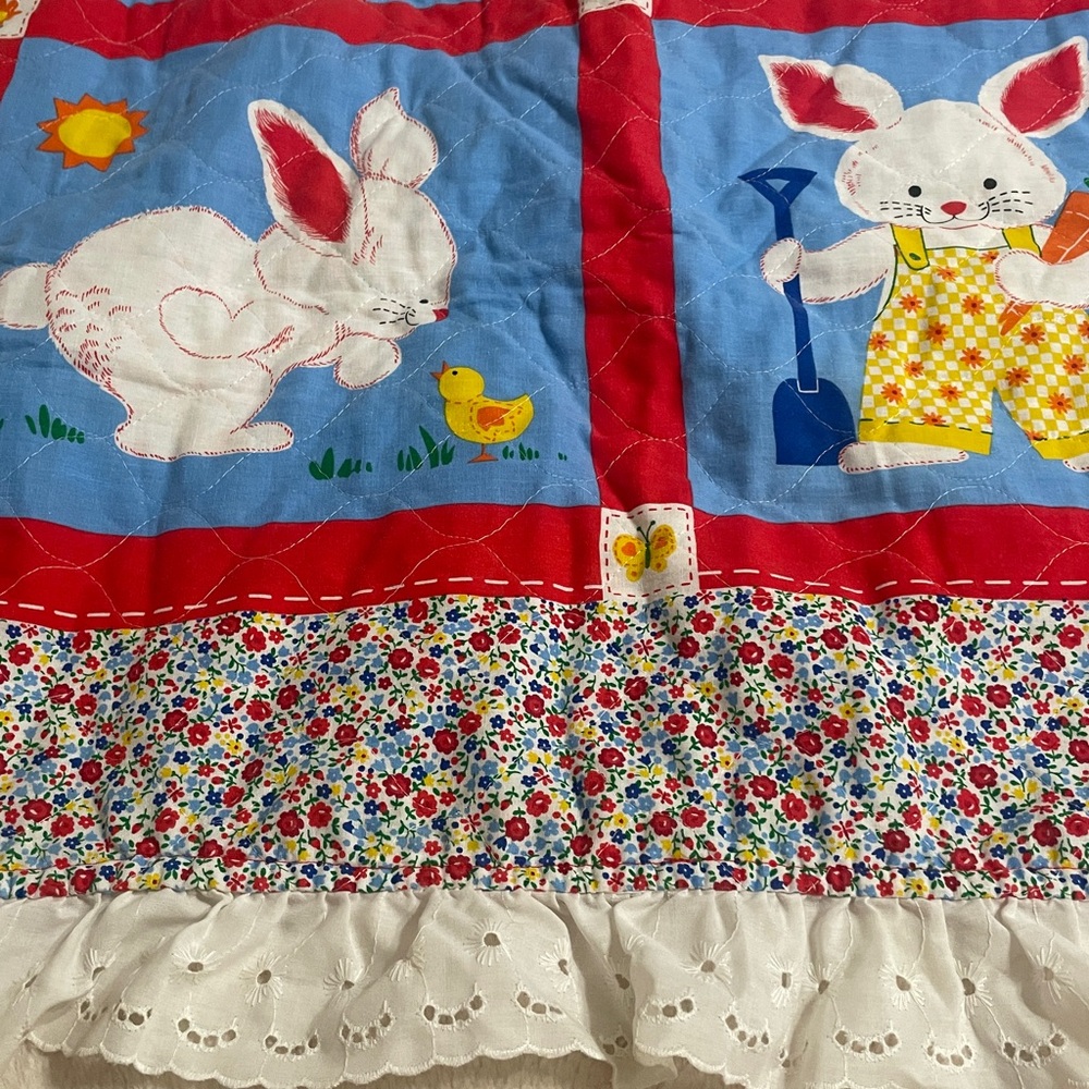 Vintage Charming Bunny Quilt with Red and Blue Accents crib/toddler bed - Picture 2 of 4